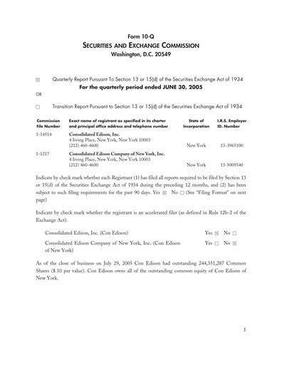 Thumbnail Consolidated Edison Quarterly Report 2005-q2