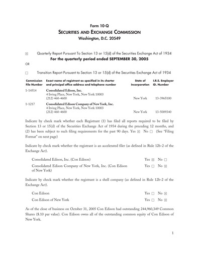 Thumbnail Consolidated Edison Quarterly Report 2005-q3