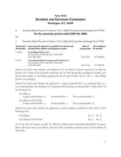 Thumbnail Consolidated Edison Quarterly Report 2006-q2