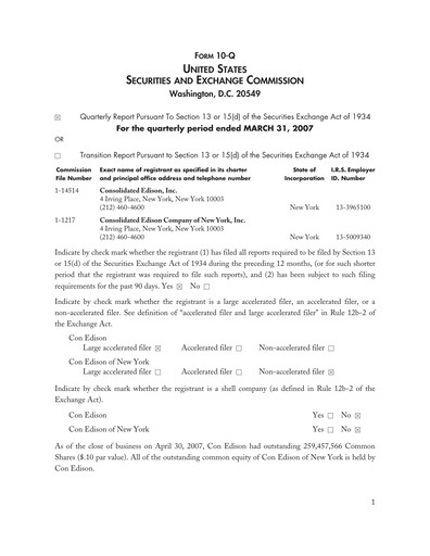 Thumbnail Consolidated Edison Quarterly Report 2007-q1