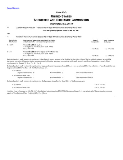 Thumbnail Consolidated Edison Quarterly Report 2007-q2
