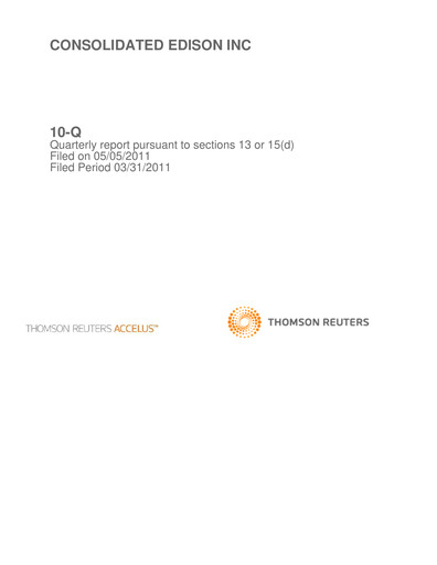 Thumbnail Consolidated Edison Quarterly Report 2011-q1