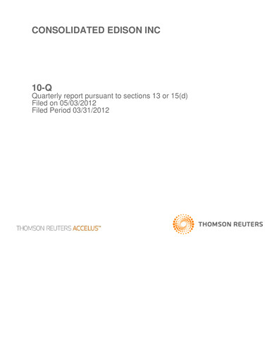 Thumbnail Consolidated Edison Quarterly Report 2012-q1