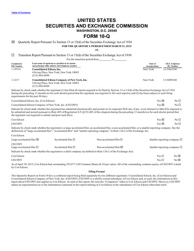 Thumbnail Consolidated Edison Quarterly Report 2015-q1