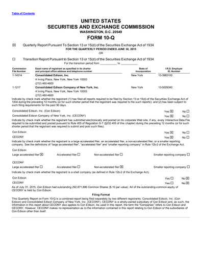 Thumbnail Consolidated Edison Quarterly Report 2015-q2