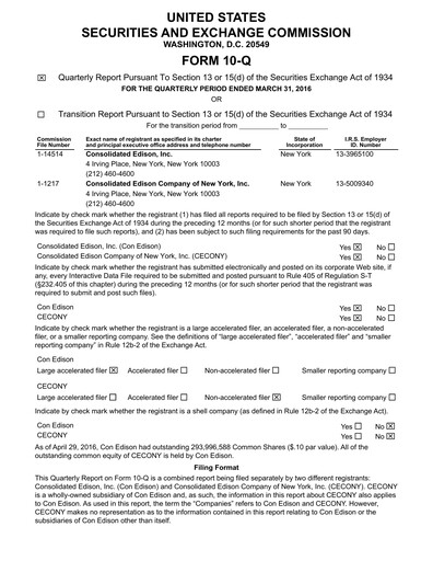Thumbnail Consolidated Edison Quarterly Report 2016-q1