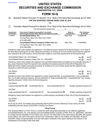 Thumbnail Consolidated Edison Quarterly Report 2016-q2