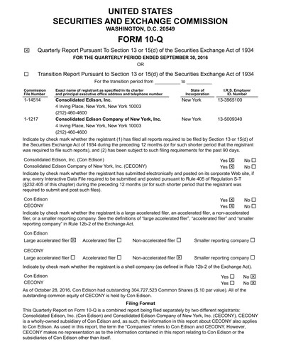 Thumbnail Consolidated Edison Quarterly Report 2016-q3