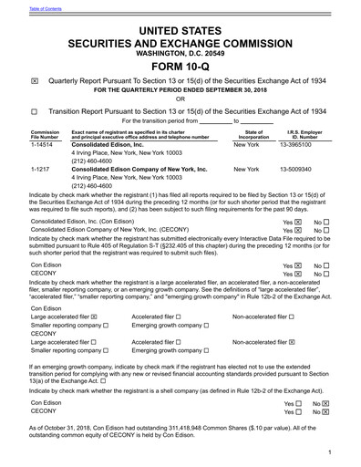 Thumbnail Consolidated Edison Quarterly Report 2018-q3