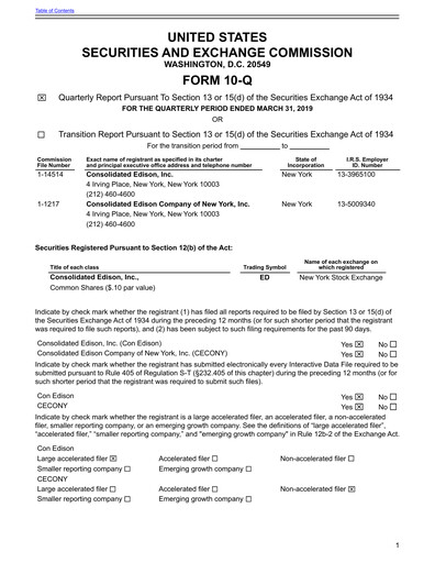 Thumbnail Consolidated Edison Quarterly Report 2019-q1
