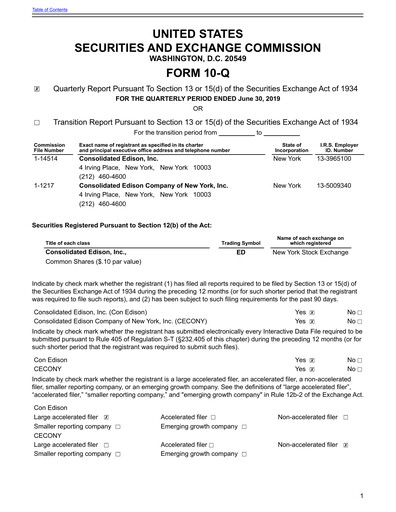 Thumbnail Consolidated Edison Quarterly Report 2019-q2