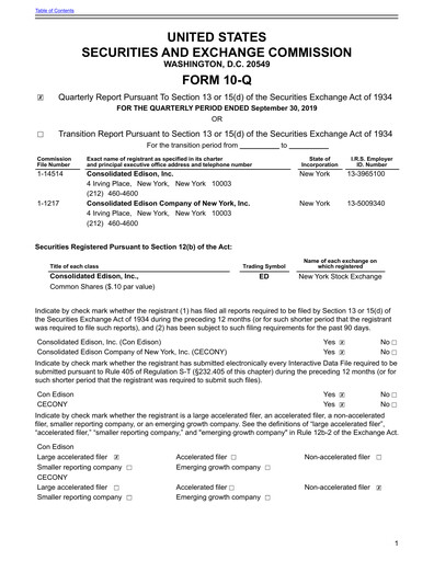 Thumbnail Consolidated Edison Quarterly Report 2019-q3