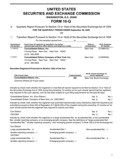 Thumbnail Consolidated Edison Quarterly Report 2020-q3