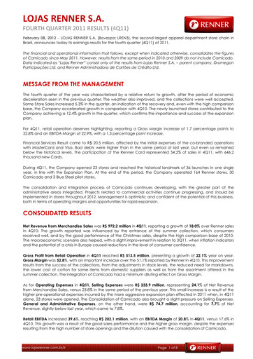 Vorschaubild Lojas Renner Quartalsbericht 2011-q4