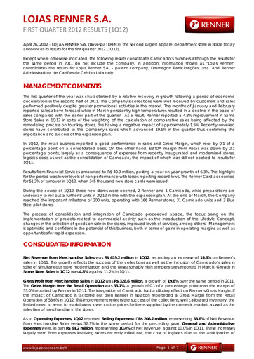 Vorschaubild Lojas Renner Quartalsbericht 2012-q1