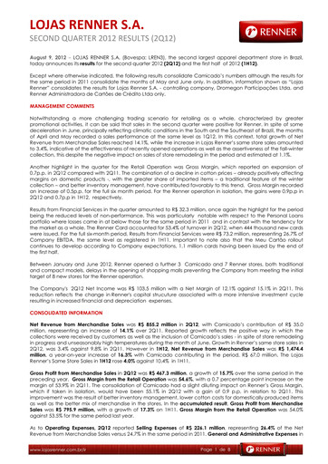 Vorschaubild Lojas Renner Quartalsbericht 2012-q2