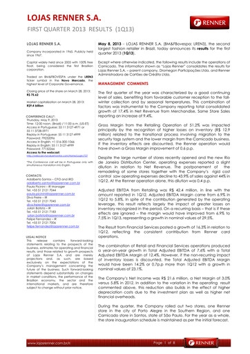 Vorschaubild Lojas Renner Quartalsbericht 2013-q1