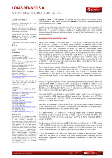 Vorschaubild Lojas Renner Quartalsbericht 2013-q2