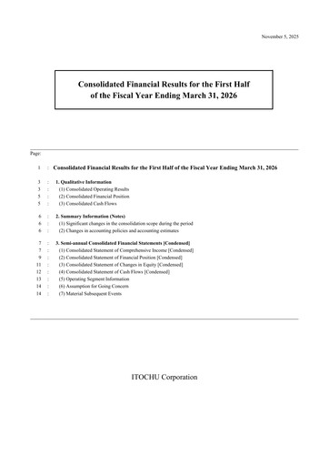 Miniature Itōchū Shōji Rapport semestriel 2025-h1