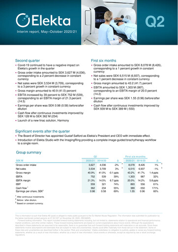 Thumbnail Elekta AB Quarterly Report 2020-q2