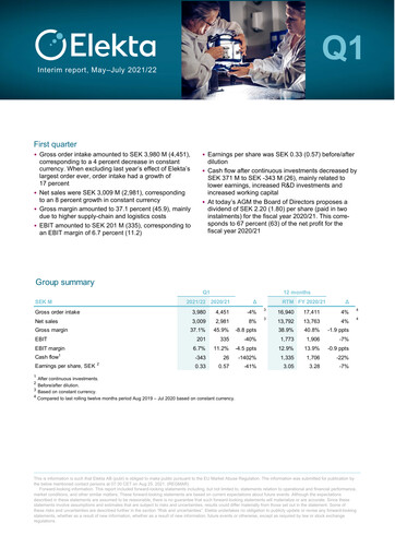 Thumbnail Elekta AB Quarterly Report 2021-q1