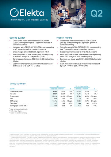Thumbnail Elekta AB Quarterly Report 2021-q2