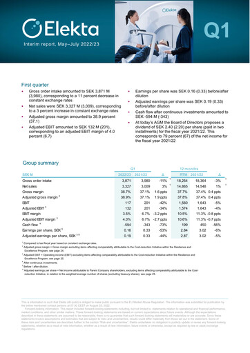 Thumbnail Elekta AB Quarterly Report 2022-q1