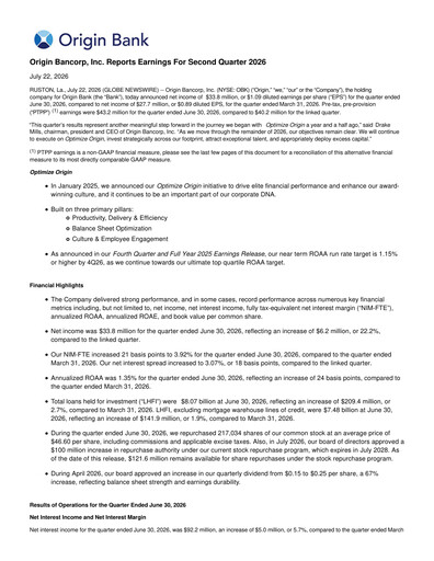 Thumbnail Origin Bancorp Quarterly Report 2026-q2