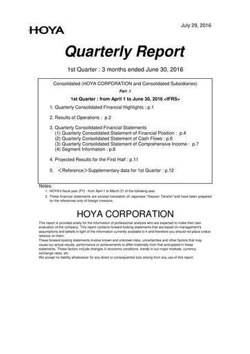 Thumbnail Hoya Quarterly Report 2016-q1