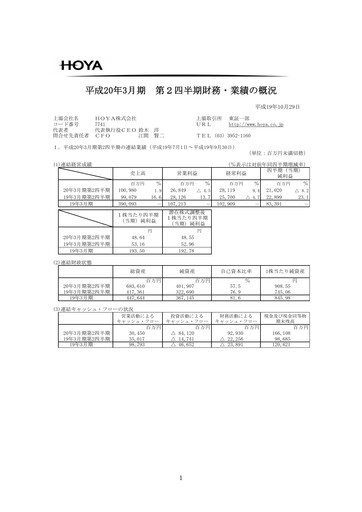Thumbnail Hoya Quarterly Report 2007-q2