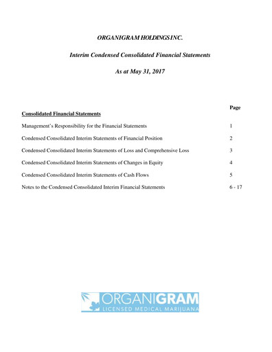 Vorschaubild OrganiGram Holdings
 Quartalsbericht 2017-q3