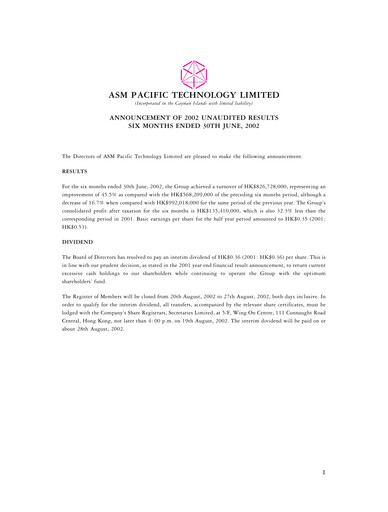 Vorschaubild ASMPT
 (ASM Pacific Technology) Halbjahresbericht 2002