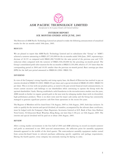 Vorschaubild ASMPT
 (ASM Pacific Technology) Halbjahresbericht 2005