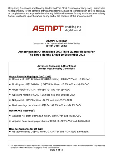 Vorschaubild ASMPT
 (ASM Pacific Technology) Quartalsbericht 2023-q3