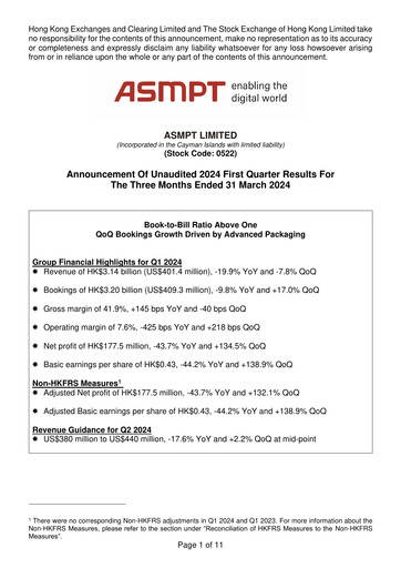 Vorschaubild ASMPT
 (ASM Pacific Technology) Quartalsbericht 2024-q1