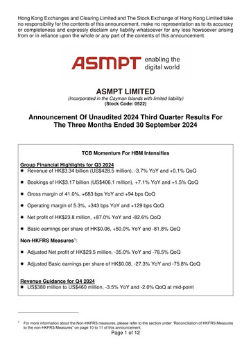 Vorschaubild ASMPT
 (ASM Pacific Technology) Quartalsbericht 2024-q3