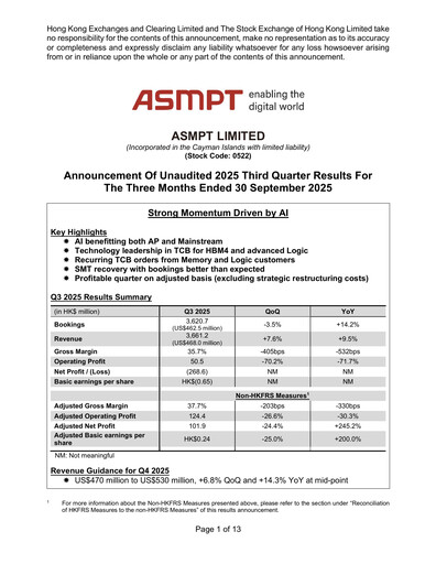 Vorschaubild ASMPT
 (ASM Pacific Technology) Quartalsbericht 2025-q3