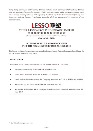 Vorschaubild China Lesso Group Halbjahresbericht 2018-h1