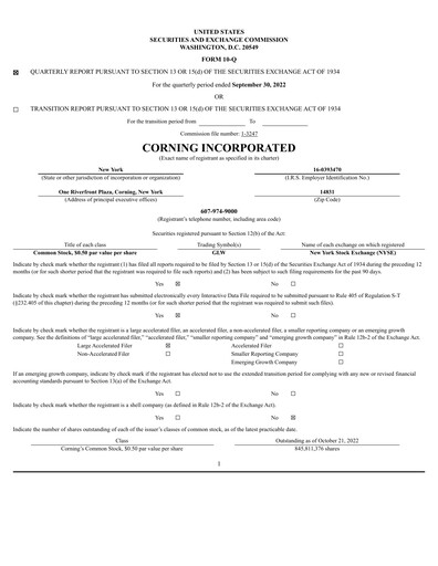 Thumbnail Corning Quarterly Report 2022-q3