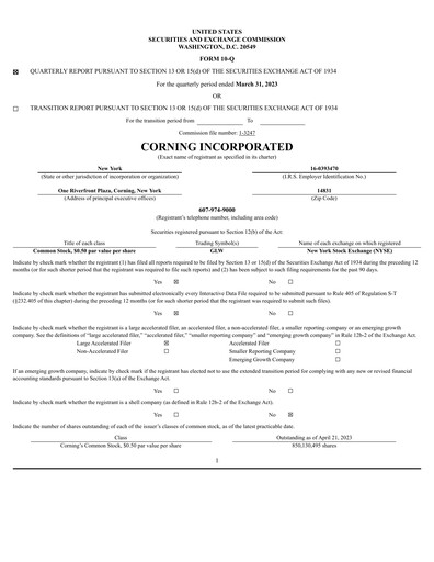 Thumbnail Corning Quarterly Report 2023-q1