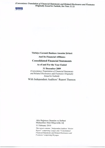 Thumbnail GarantiBank Financial Statement 2009