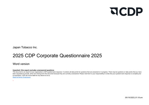Thumbnail Japan Tobacco ESG Report 2025