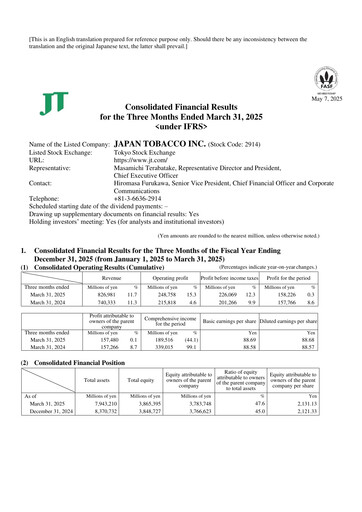 Thumbnail Japan Tobacco Financial Statement 2025-q1