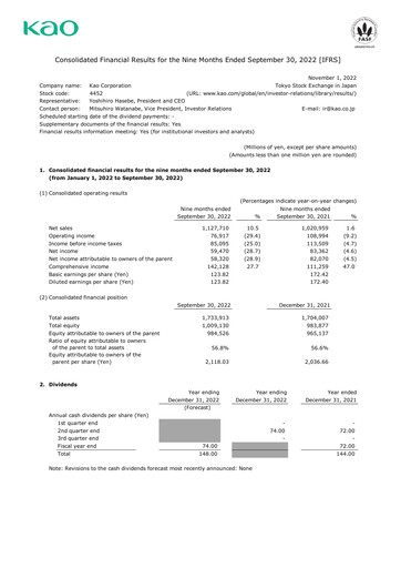 Thumbnail Kaō Quarterly Report 2022-q3