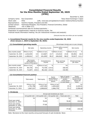 Thumbnail Kaō Quarterly Report 2025-q3