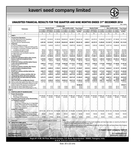 Thumbnail Kaveri Seed Quarterly Report 2014-q3