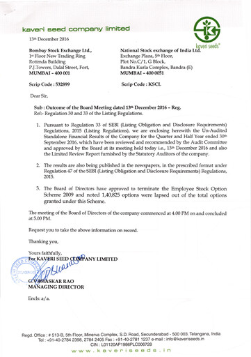 Thumbnail Kaveri Seed Quarterly Report 2016-q2
