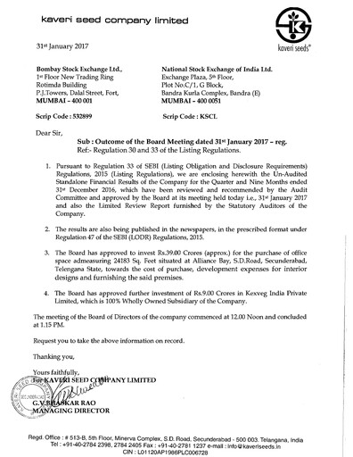 Thumbnail Kaveri Seed Quarterly Report 2016-q3