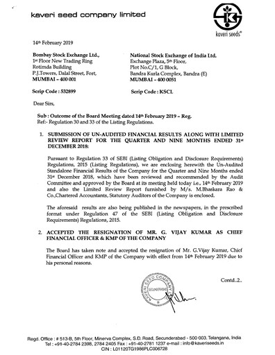 Thumbnail Kaveri Seed Quarterly Report 2018-q3