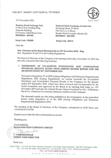 Thumbnail Kaveri Seed Quarterly Report 2019-q2